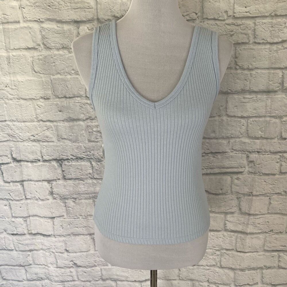 Old navy women S cotton blend ribbed v-cut neck crop tank top blue